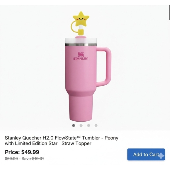 Stanley Peony Tumbler with Star Straw Topper - Picture 2 of 4